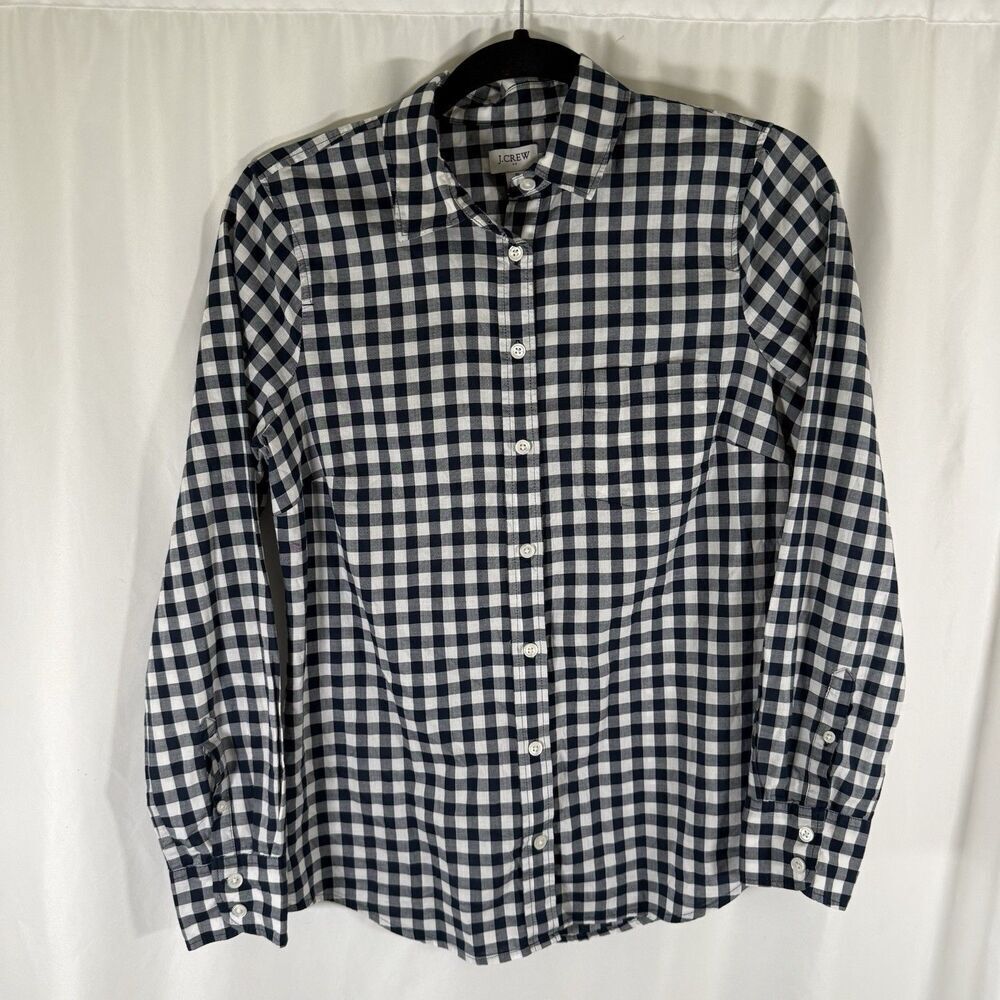 J. Crew Blouse Women's Small White Blue Plaid Button Up Long Sleeve Lightweight